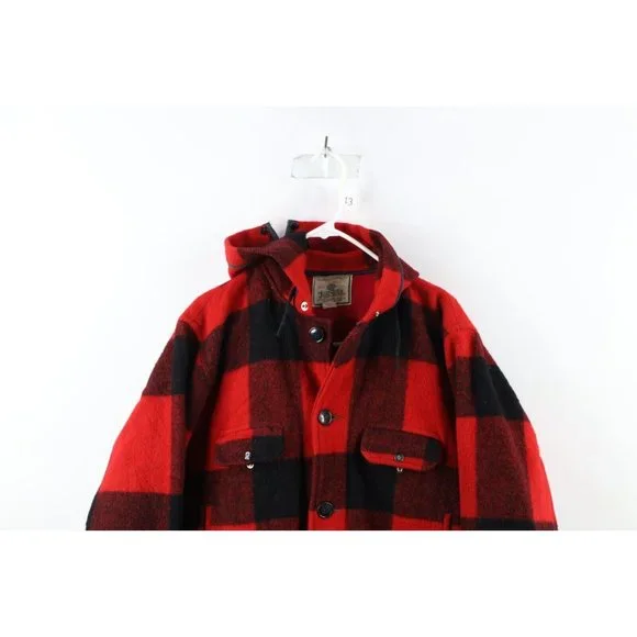 Vtg 50s 60s Streetwear Mens 42 Distressed Wool Mackinaw Hooded Cape Neck Jacket
